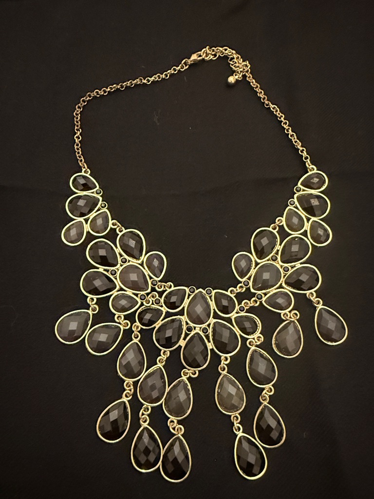 Statement Teardrop Bib Necklace In Blue, Grey And Gold - Women Jewelry